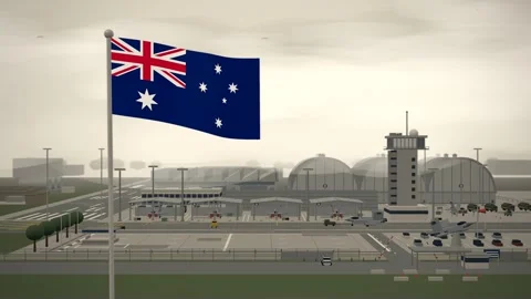 Australia Flag Flying Over Air Force Base Flight Line seamless loop Stock Footage 344850058