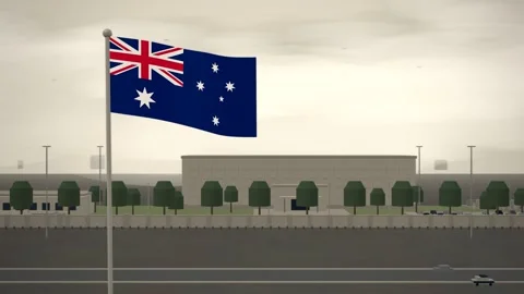 Australia Flag Flying Over Embassy Compound Perimeter Wall seamless loop Stock Footage 345133450