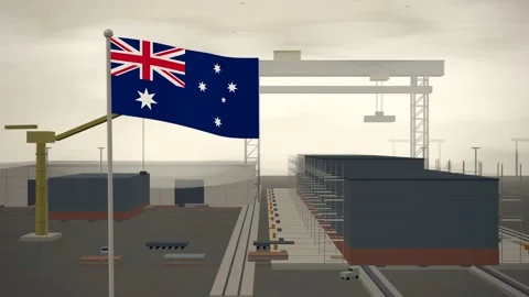 Australia Flag Flying Over Shipyard Building Berth Gantry seamless loop Vídeos de archivo 344847227