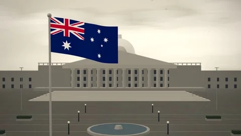 Australia Flag Flying Over State Capitol Government Building seamless loop Vídeos de archivo 344703085