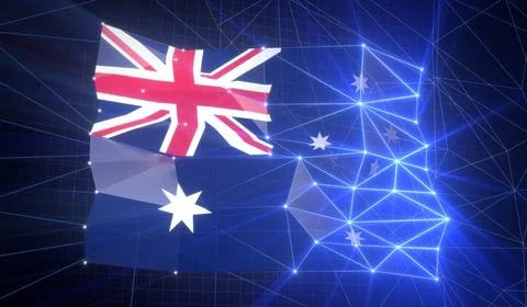 Australia - Flag with Glowing Cyberspace Grid Stock Illustration