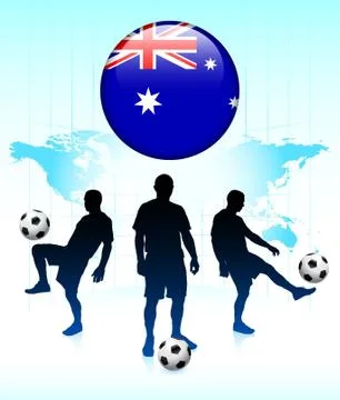Australia Flag Icon on Internet Button with Soccer Team Stock Illustration