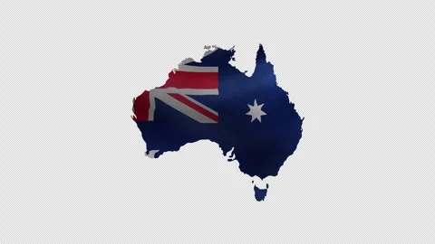 Australia Flag Map Waving in the Wind on Transparent Background Seamless Loop Stockbeeldmateriaal 338268733