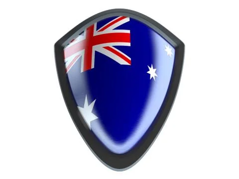 Australia flag on metal shield isolate on white background. Stock-Illustration