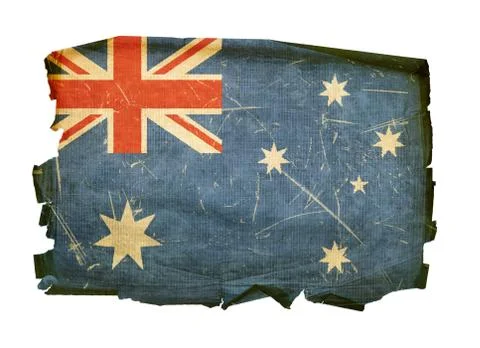 Australia flag old, isolated on white background. Stock Photos