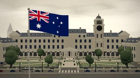 Australia Flag Over University Campus Quadrangle seamless loop Vídeos de archivo 344708644
