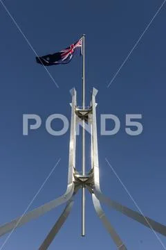 Australia flag on the Parliament House in Canberra, Australia Stock Photos