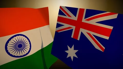 Australia Flag Rippling In Front Of India With Its Shadow Sweeping The Cloth 스톡 동영상 344705759
