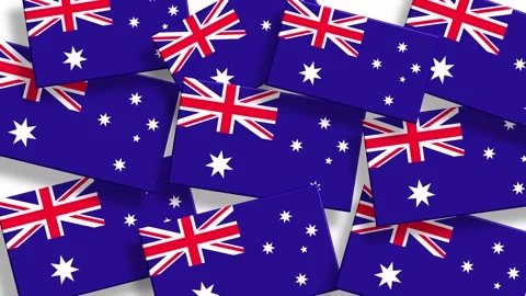 Australia flag scattered background with many small flags waving animation Video stock 325605831