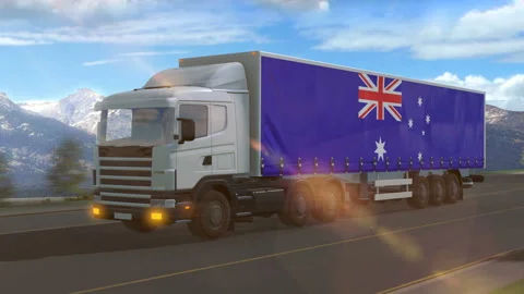 Australia flag shown on the side of a large truck Stock Footage 122095287