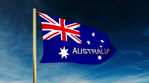Australia flag slider style with title Australia. Waving in the win with cloud Stock-Footage 47586945