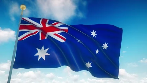Australia Flag Waving 3D Rendering Blue Sky Background - Seamless Loop 4K Stock Footage 94364482