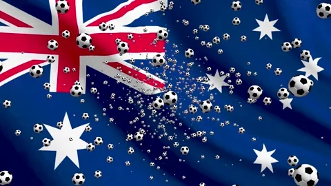 Australia Flag Waving Background with Spinning Soccer Balls Loop 스톡 동영상 335385382