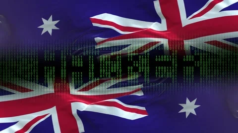 Australia flag - Waving flag on matrix binary code background Stock Footage 321419499