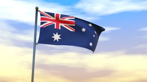 Australia Flag waving in the high wind Stock Footage 153869330