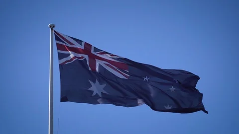 Australia flag waving in the sky Stock Footage 124908375