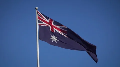 Australia flag waving in the sky Stock Footage 124909299
