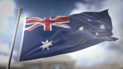 Australia Flag Waving Slow Motion 3D Rendering Blue Sky Background - Seamle.. Video stock 74861208