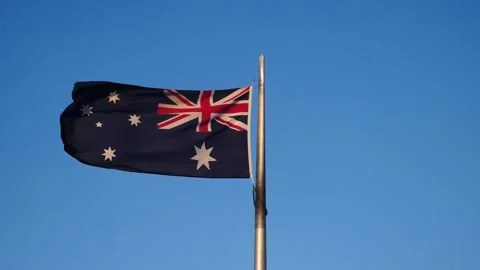 Australia Flag waving in Slow Motion Stock Footage 159035227