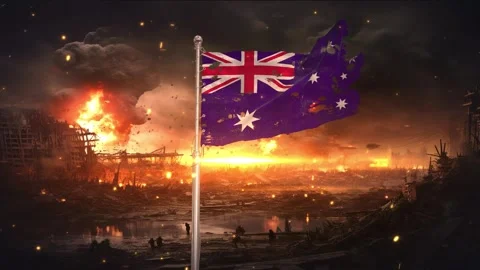 Australia flag waving in war is torn Stock Footage 330733960