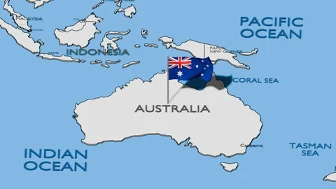 Australia Flag Waving with The World Map – National Flag and Global Geography Video stock 345952848