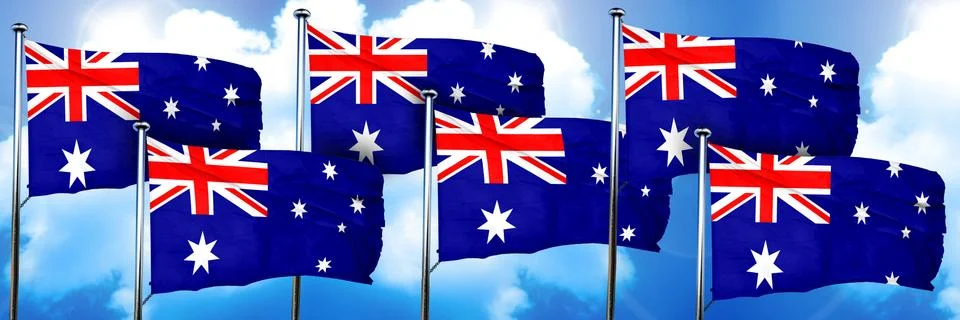 Australia flags, 3D rendering, on a cloud background イラスト素材