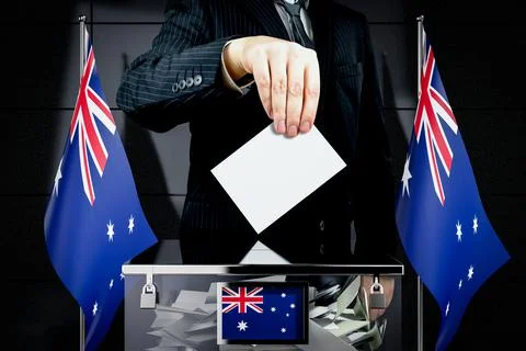 Australia flags, hand dropping voting card - election concept Stock Illustration