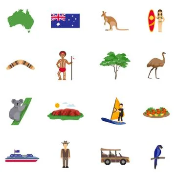 Australia Flat Icons Set Stockillustratie
