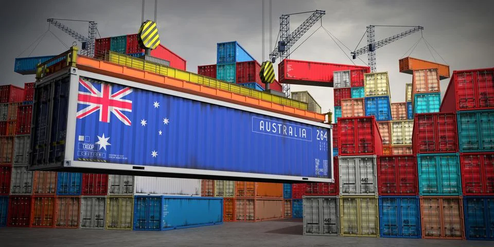 Australia - freight container in cargo terminal - 3D illustration イラスト素材