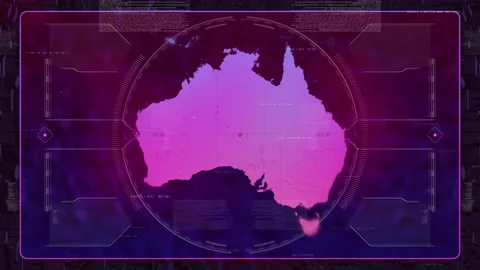 Australia GPS Digital HUD UI Map Stock Footage 258914890