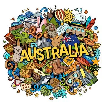 Australia hand drawn cartoon doodle illustration. Funny local design. Stock Illustration