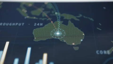 Australia is highlighted by a luminous network node Stock Footage 342486104