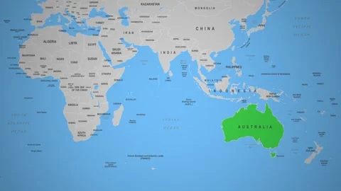 Australia Highlighted on World Map 2D Animation with Borders Stock Footage 317554212