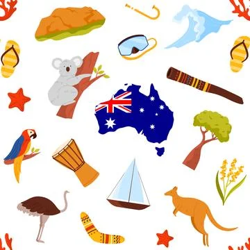 Australia Icons Seamless Pattern Vector Design Stock Illustration
