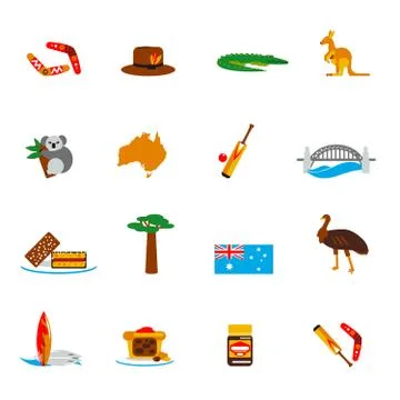 Australia icons set flat Stock Illustration