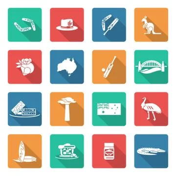 Australia icons set white Stock Illustration