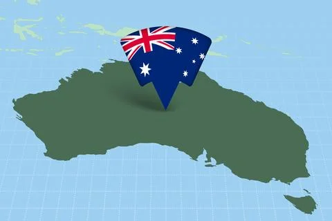 Australia Location Highlighted on Oceania Map with Flag Icon. Stock Illustration