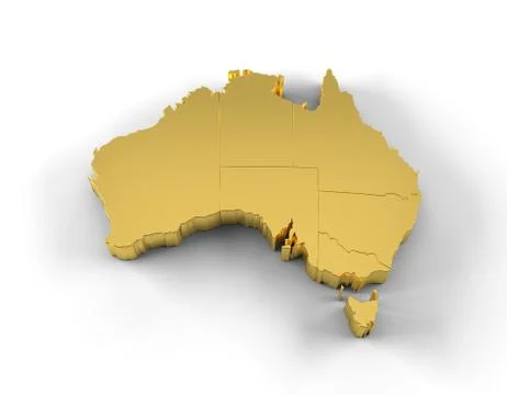 Australia map 3D gold with states and clipping path Stock-Illustration