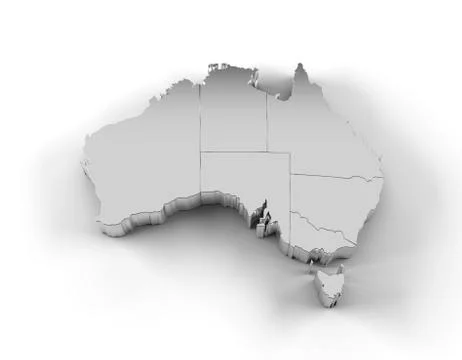Australia map 3D silver with states and clipping path Illustrazione stock
