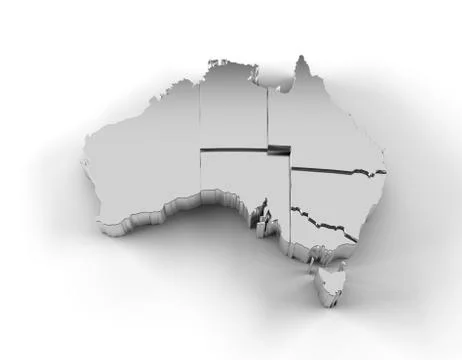 Australia map 3D silver with states stepwise and clipping path Illustrazione stock