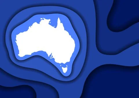 Australia map abstract schematic from blue layers paper cut 3D waves Stock Illustration