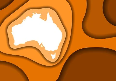 Australia map abstract schematic from orange layers paper cut 3D waves Stock Illustration