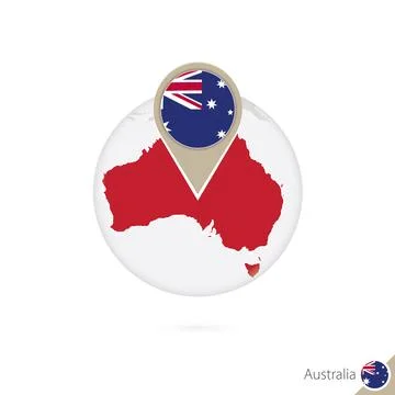 Australia map and flag in circle. Map of Australia, Australia flag pin. Map.. Stock Illustration
