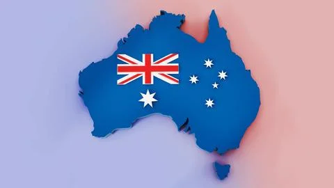 Australia map and flag isolated on warm background. 3D illustration イラスト素材