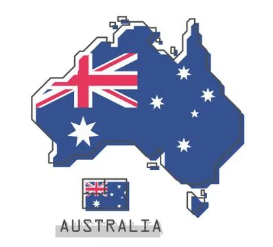 Australia map and flag . Modern simple line cartoon design . Vector . Stock Illustration