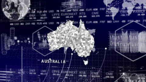 Australia Map Animation Loop | Growth, GDP, Oil Economy &amp; Development Insights Stock Footage 331570697