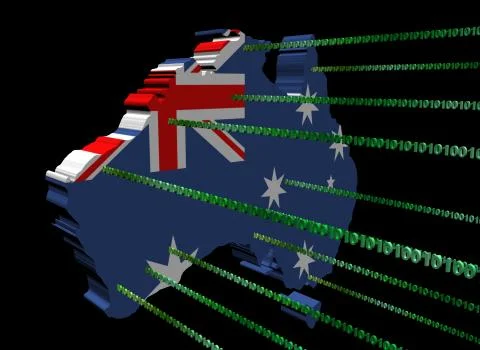 Australia map flag with green binary code illustration Stock Illustration
