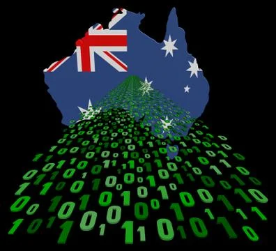 Australia map flag with green binary code foreground illustration Stock Illustration