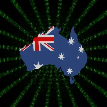 Australia map flag on green hex code burst illustration Stock Illustration