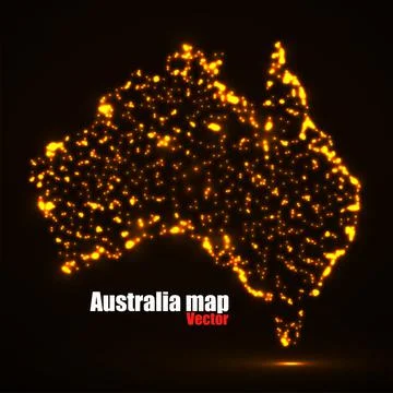 Australia map with glowing particles. Luminous background. Vector illustratio Stock Illustration